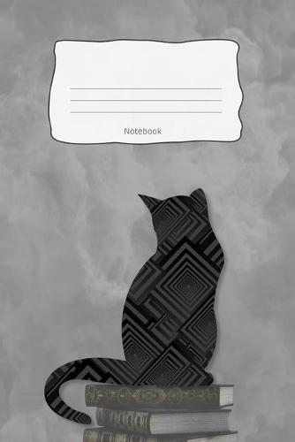Notebook: Geometric Cat Black Rectangles Cover Composition Books Wide Ruled Line Paper 120 Pages Softcover