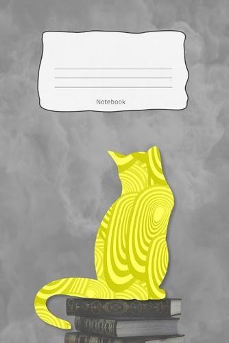 Notebook: Geometric Cat Yellow Twisted Circles Cover Composition Books Wide Ruled Line Paper 120 Pages Softcover