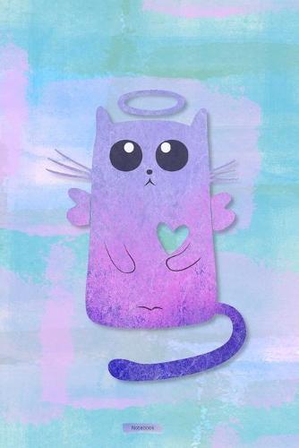Notebook: Cat Angel Purple Abstract Cover Composition Books Wide Ruled Line Paper 120 Pages Softcover