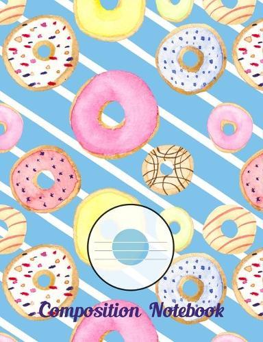 Composition Notebook: Yummy donuts on a striped blue background