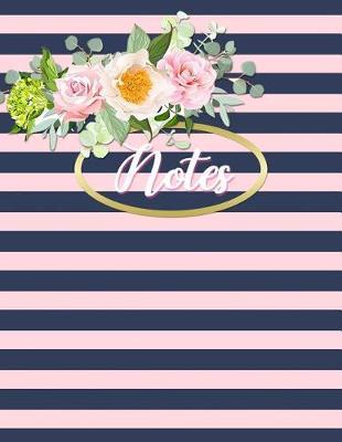 Notes: Beautiful Floral Pink & Navy Striped Notebook 140 Page (70 Sheet) College Ruled Back to School Notepad Novelty Birthday Gift for Daughter, Graduation Gift