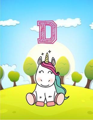 D: Monogram Initial D with Little Unicorn Notebook for Kids, Children, Girl, Boy 8.5x11