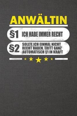 Anwaltin 1 Ich Habe Immer Recht 2 Sollte Ich Einmal Nicht Recht Haben, Tritt Ganz Automatisch 1 in Kraft: Punktiertes Notizbuch Mit 120 Seiten Zum Festhalten Fur Eintragungen Aller Art