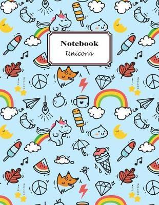 Notebook Unicorn: Whimsical Flying Unicorn Fantasy Cartoon Character Clouds Rainbow Fox (Blank Journal, Composition Book) Large 8.5 X 11 Inches