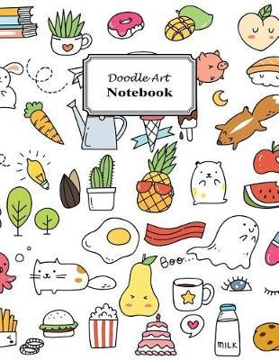 Doodle Art Notebook: Cute Kawaii Style Doodle Art Notebook Whimsical Rabbit Pig, Sushi Pineapple Cat Octopus (Journal, Composition Book) Large