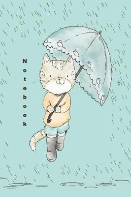 Notebook: Cute Girl Cat In The Rain With Umbrella Diary - Journal 6x9, 190 Pages
