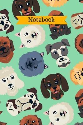 Notebook: Cute Animal Pattern Notebook 100 pages 6 X 9 Featuring Various Dog heads Dobermann, Poodle, Rottweiler, Husky, Schnauzer, German shepherd Breeds