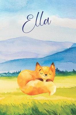 Ella: Personalized Name and Fox in the Forest and Mountains on Cover, Lined Paper Note Book For Girls or Boys To Draw, Sketch & Crayon or Color (Kids Teens and Adult Journal Books)