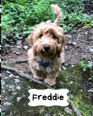 Freddie: 8x10 story paper children's drawing & writing notebook. Cute Cockerpoo personalised paperback with black & white paw print back cover design