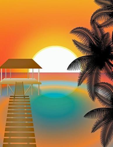 Notebook: Sunset beach palm ocean tree pier sunrise dusk twilight sundown sun eventide midnight