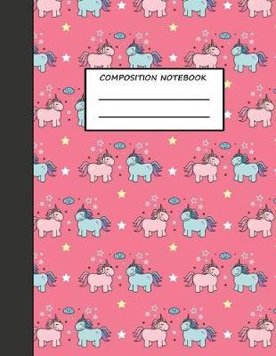 Composition Notebook: Blue and Pink Unicorn Pattern Wide Ruled College Lined Book For Students Large 8.5 x 11  Size 120 pages
