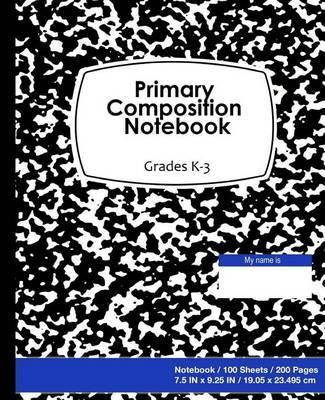 Primary Composition Notebook: Black Marble on Blue Cover, School Supplies, Ruled Paper, 100 Sheets, 200 Pages, Primary Journal K-2nd Grades, 7.5 in X 9.25 In, 19.05 X 23.495 CM, Soft Durable Notebook