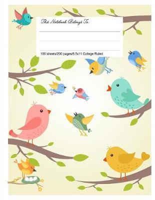 Classic Composition Book, 8.5.X 11, College Ruled, Cute Birds