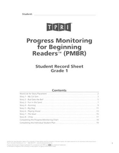 PMBR Student Record Sheets: Grade 1
