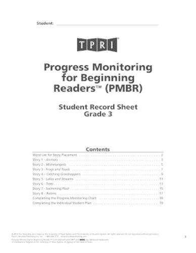 PMBR Student Record Sheets: Grade 3