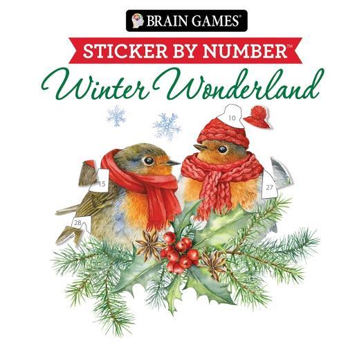 Brain Games - Sticker by Number Compact Edition: Winter Wonderland 7x7 Inches Cozy Winter Activity, Travel Size Activity Book for Adults & Kids 7+