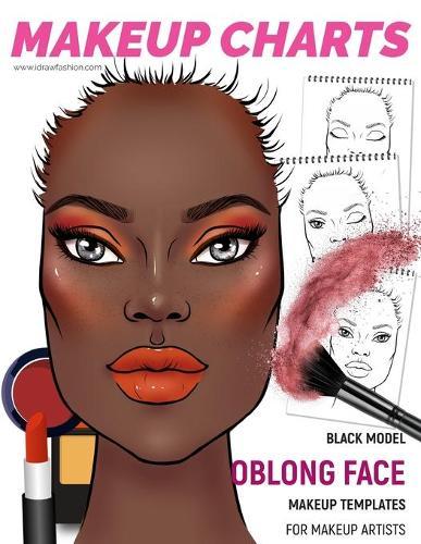 Makeup Charts - Face Charts for Makeup Artists: Black Model - OBLONG face shape
