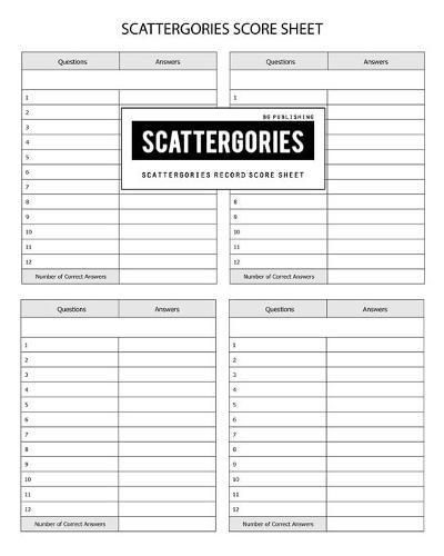 BG Publishing Scattergories Score Sheet: Scattergories Game Record Keeper for Keep Track of Who's Ahead In Your Favorite Creative Thinking Category Based Party Game