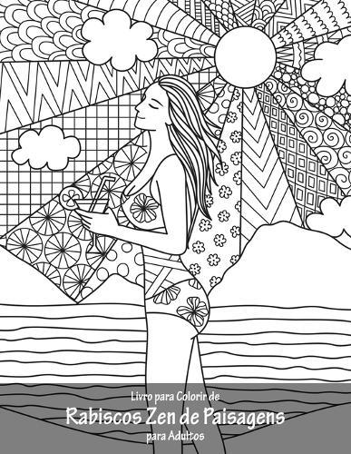 Livro para Colorir de Rabiscos Zen de Paisagens para Adultos