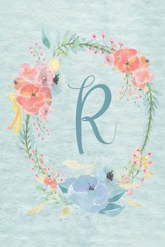 Notebook 6 x9  - Initial R - Light Blue and Pink Floral Design: College ruled notebook with initials/monogram - alphabet series.