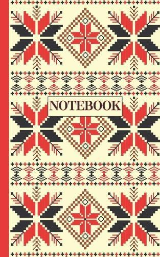 Notebook: Ruled pages - 5 x 8 inches - 100 pages - My Fallahi Cross stitch Embroidery Pattern ( RED & Cream)