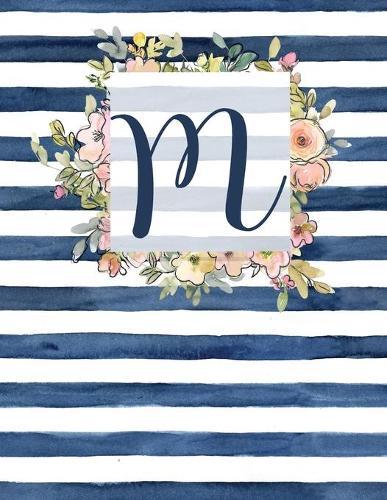 M: Letter M Monogram Initial Notebook - 8.5  x 11  - 100 pages, Dot Bullet Grid Pages- Watercolor Floral Notebook