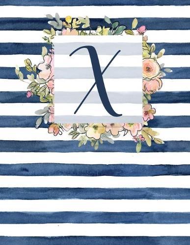 X: Letter X Monogram Initial Notebook - 8.5  x 11  - 100 pages, Dot Bullet Grid Pages- Watercolor Floral Notebook