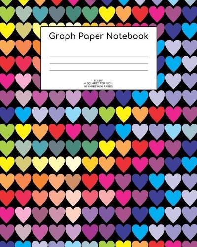 Graph Paper Notebook: Hearts; 4 squares per inch; 50 sheets/100 pages; 8  x 10