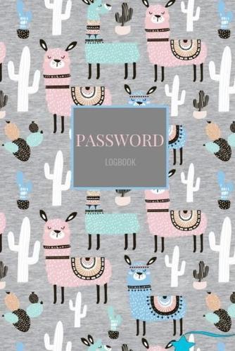 Password Logbook: Grey Pastel Blue Pink Lama Alpaca and Cactus Email Password Organizer with Alphabetical Tabs, Password Keeper Book, Passcode Diary, Password Storage Book