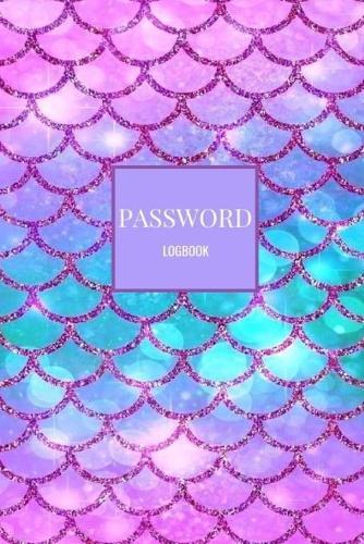 Password Logbook: Purple Turquoise Glitter Mermaid Print Email Password Organizer with Alphabetical Tabs, Password Keeper Book, Passcode Diary, Password Storage Book
