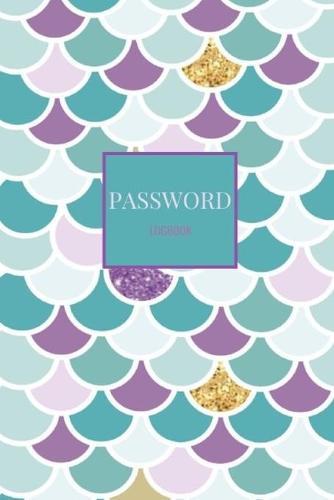 Password Logbook: Mint Green Violet Gold Glitter Mermaid Print Email Password Organizer with Alphabetical Tabs, Password Keeper Book, Passcode Diary, Password Storage Book