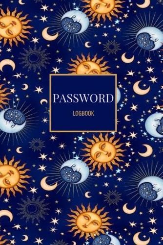 Password Logbook: Blue Yellow Sun and Moon Email Password Organizer with Alphabetical Tabs, Password Keeper Book, Passcode Diary, Password Storage Book