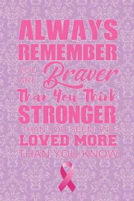 Always remember you are braver than you think stronger than you seem and loved more than you know: Cancer Journal to Write In 6x9 Inch, 120 Pages, Blank Lined Notebook