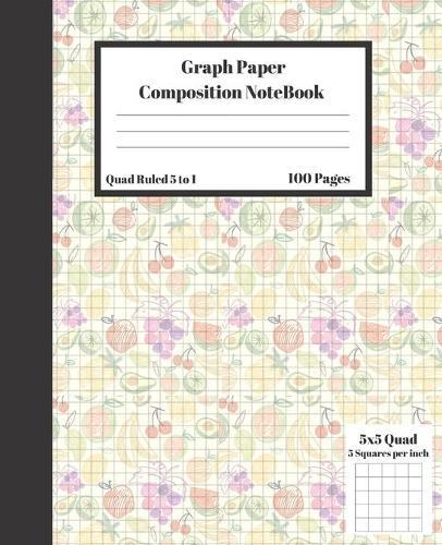 Graph Composition Notebook 5 Squares per inch 5x5 Quad Ruled 5 to 1 100 Sheets: Cute Fruits Black Stripe gift grid squared paper Back To School Gift Notebook for Math Teens Science adults Students Programmers note taking and formulas