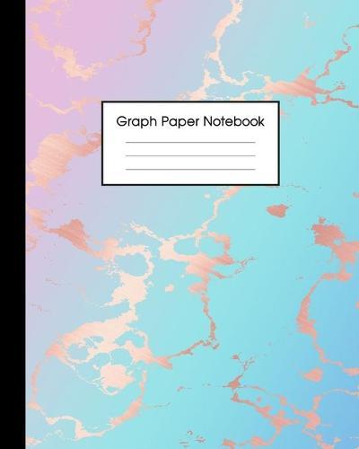 Graph Paper Notebook: Beautiful Blue and Pastel Hue Marble and Rose Gold - 8 x 10 inches - 5 x 5 Squares per inch, Quad Ruled - Cute Graph Paper Composition Notebook for Children, Kids, Girls, Teens and Students (Math and Science School Essentials)