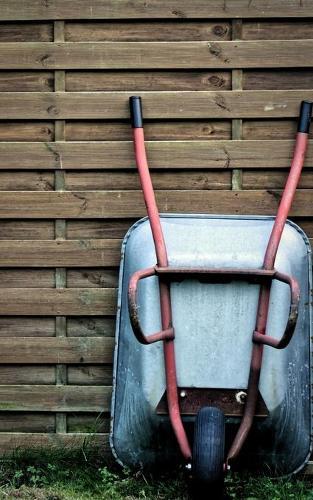 Notebook: wheelbarrow wall wood equipment gardening garden