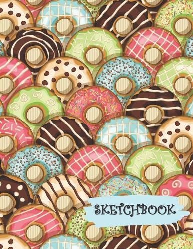 Sketchbook: Pink Blue Green Chocolate Sprinkled Donuts Fun Framed Drawing Paper Notebook