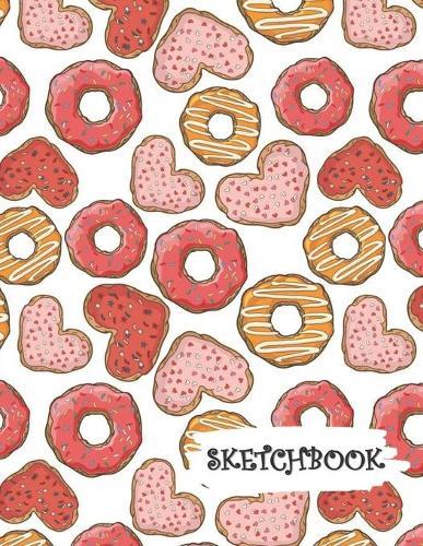 Sketchbook: Cute Pink Red Heart Donuts Fun Framed Drawing Paper Notebook