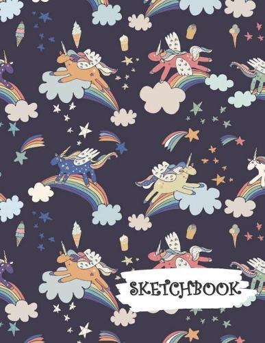 Sketchbook: Unicorns Jumping Rainbows Fun Framed Drawing Paper Notebook