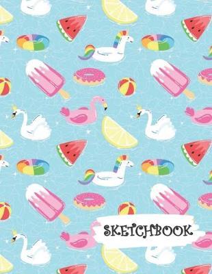 Sketchbook: Flamingo Swan Pool Fun Framed Drawing Paper Notebook