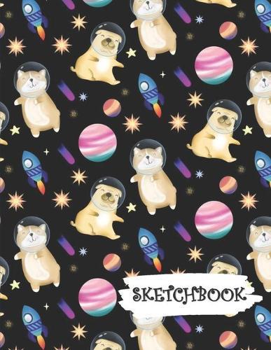 Sketchbook: Happy Outer Space Astronaut Dog Fun Framed Drawing Paper Notebook