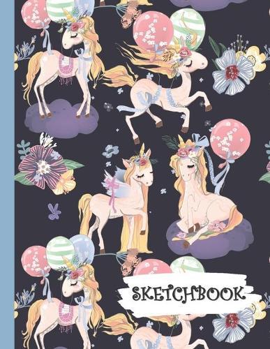 Sketchbook: Unicorn Balloon Party Fun Framed Drawing Paper Notebook