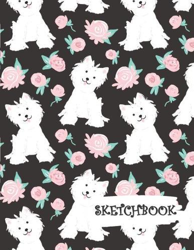 Sketchbook: Happy Dog with Roses Fun Framed Drawing Paper Notebook