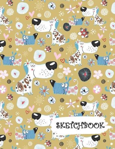 Sketchbook: Funny Dog Flowers Hearts Fun Framed Drawing Paper Notebook