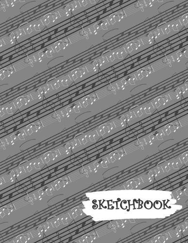 Sketchbook: Gray Music Staff Lines Fun Framed Drawing Paper Notebook
