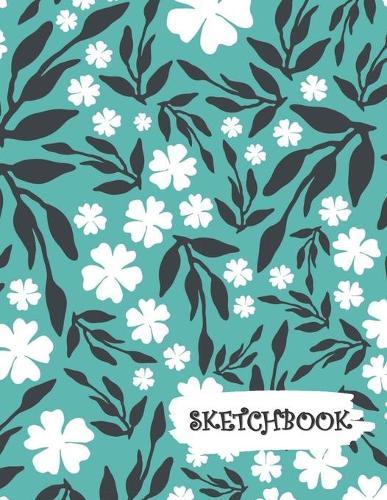 Sketchbook: Peach Flowers Teal Leaves Fun Framed Drawing Paper Notebook