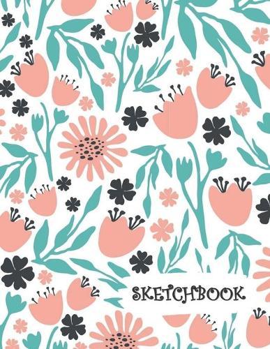 Sketchbook: Peach Tulip Flowers Teal Leaves Fun Framed Drawing Paper Notebook