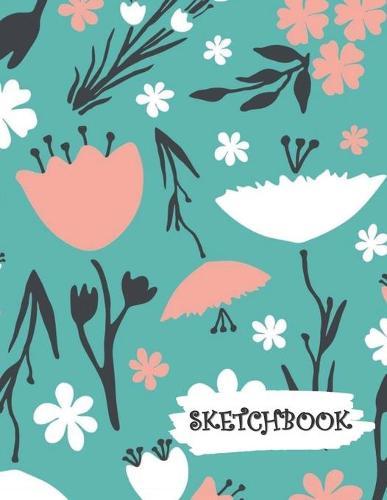 Sketchbook: Peach White Teal Floral Fun Framed Drawing Paper Notebook