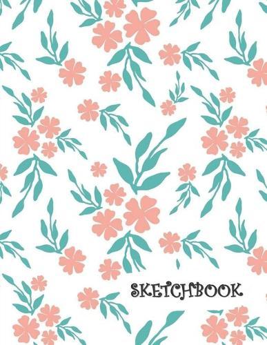 Sketchbook: Peach Flowers Teal Leaves White Background Fun Framed Drawing Paper Notebook