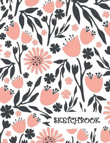 Sketchbook: Peach Black White Floral Fun Framed Drawing Paper Notebook